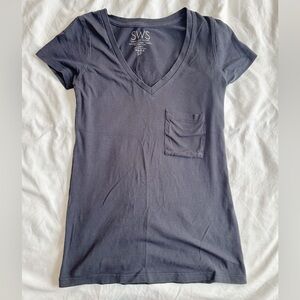 V Neck Pocket Black Tee